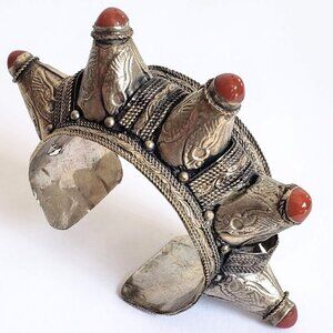 Tribal Ethnic CARNELIAN CUFF Bracelet Rustic Metal Natural Stone